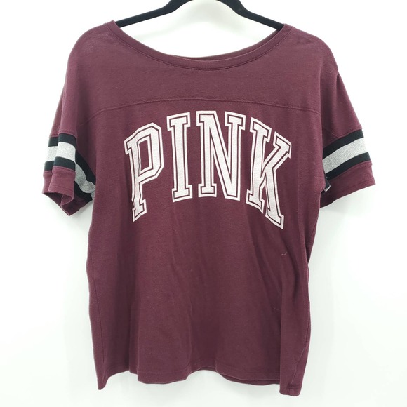 PINK Victoria's Secret Tops - Victoria's Secret Women's PINK Maroon Varsity Football Sports T Shirt Small